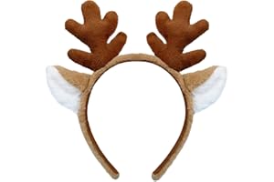 Beviliu Reindeer Antlers Headband - Animal Ears Headbands Fluffy Realistic Deer Antler Hairband Party Cosplay Costume Washing for Christmas Halloween