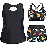 Holipick Women Plus Size 3 Piece Tankini Swimsuits Athletic Bathing Suits with Shorts