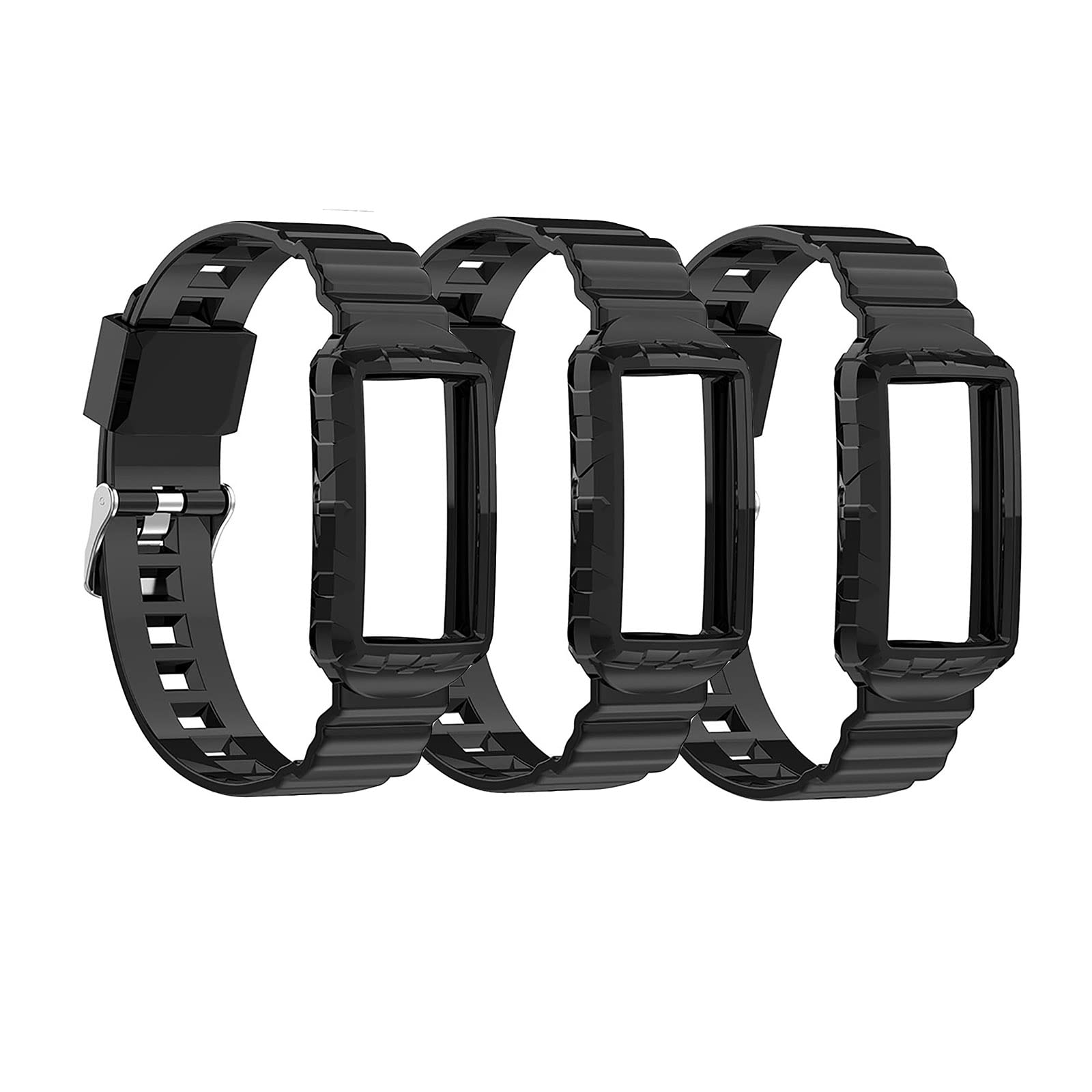 3 Pack Soft Silicone Straps Compatible with Fitbit Charge 5/4/4SE/3/3SE Watch Strap, Replacement Wristbands for Women Men Smartwatch, Black