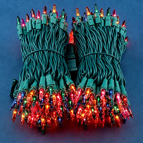 MultiColor Incandescent Christmas Lights, 66 Ft Green Wire 200 Mini