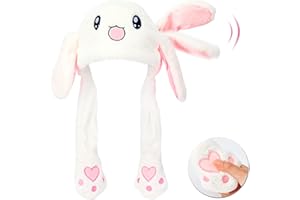 Hopearl Bunny Hat with Ears Moving Jumping Pop Up Beating Rabbit Hat Plush Animal Hat Holiday Cosplay Dress Up Festival Birthday Funny Gift for Kids Boys Girls, 22''