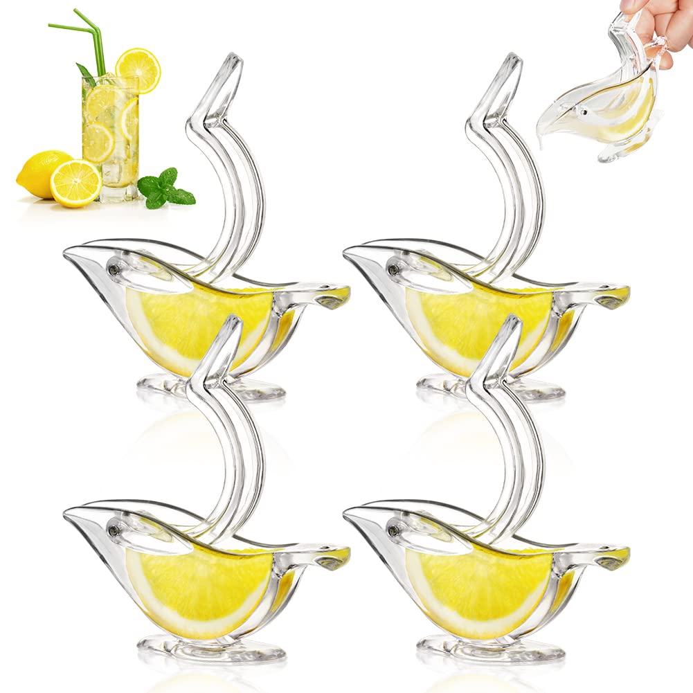AUAUY Manual Lemon Squeezer, Acrylic Manual Lemon Slice Squeezer, Bird Lemon Squeezer Portable Transparent Fruit Juicer, Hand Juicer for Orange Lemon Lime Pomegranate(4 Pack)