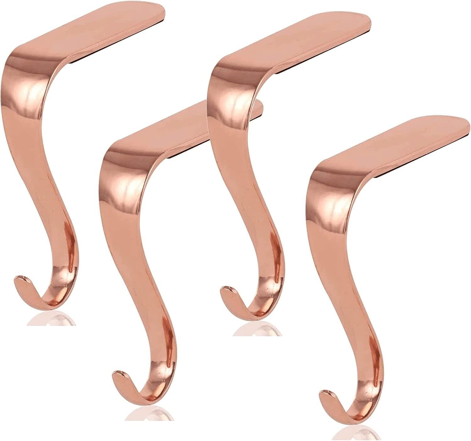 Ornament Hooks - Yuokwer Set of 4 Christmas Stocking Holders for Mantel Stocking Hooks Hanger for Fireplace Christmas Safety Hang Grip Stockings Clip for Christmas Party Decoration (Rose Gold, Pack of 4)