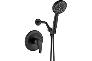 gotonovo Single-Handle Shower Faucet Set Shower Kit with Valve Shower Head and Handle Set Shower Trim Kit with 6 Modes ABS Handheld Shower Fixtures Shower Valve and Trim Kit Matte Black