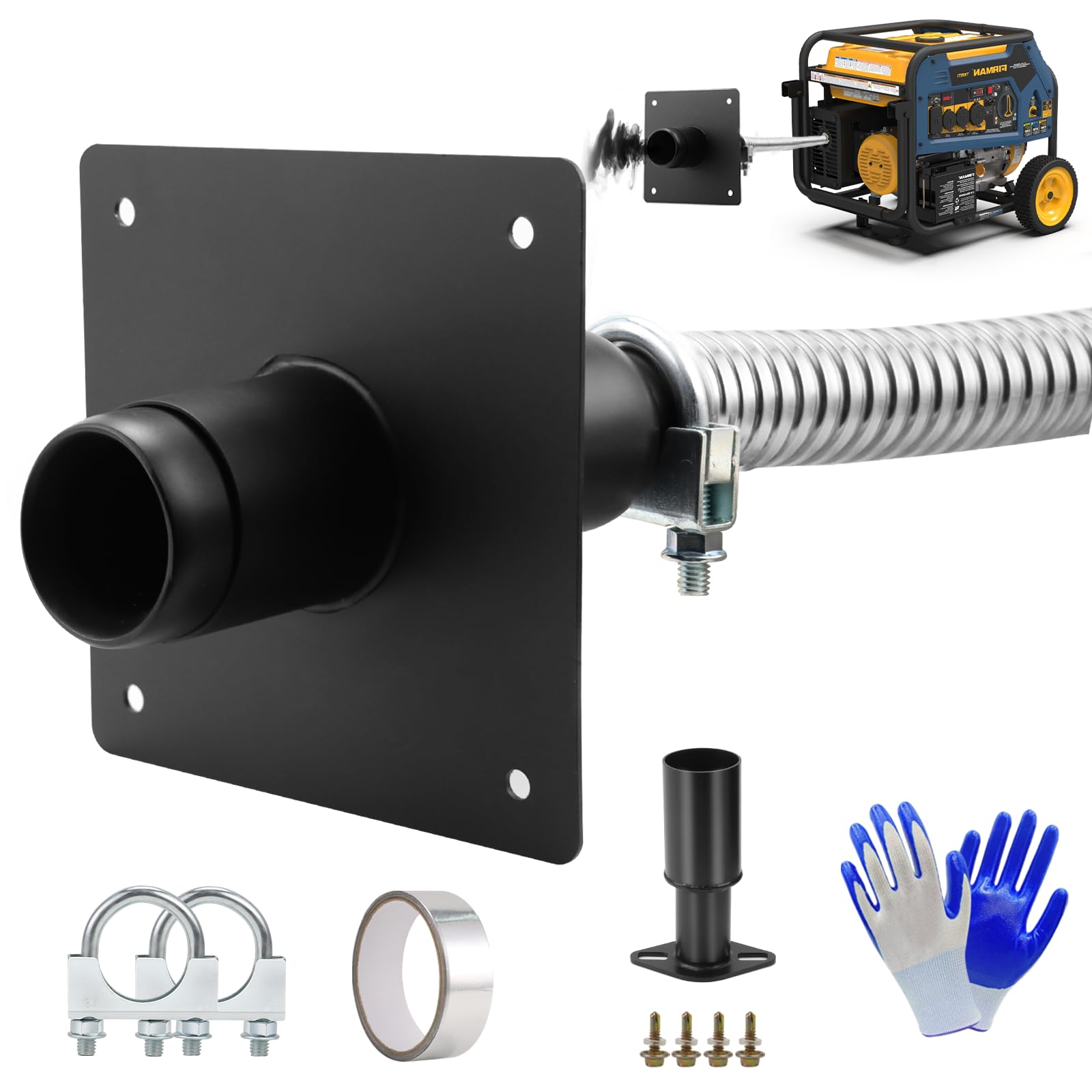 Photo 1 of ****Partial set***
Autarboor Generator Exhaust Extension Silencer kit with Insulated Through-Wall Mounting Plate Safely Vent Exhaust Reduce Noise By 50% - Fits Firman H07552 Wh03242 T07571/3 and Honda Eu6500/7000is