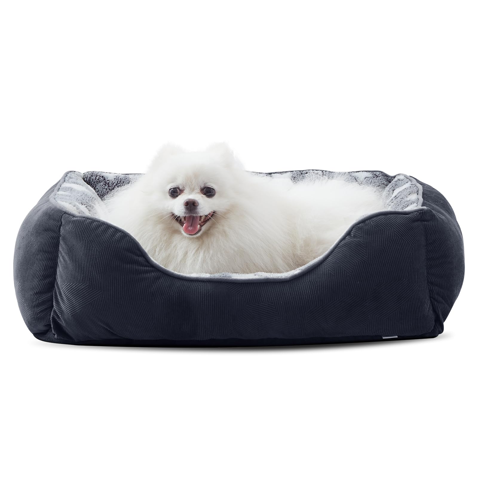 MIXJOY Dog Bed Small, Washable Cosy Pet Bed with Anti-Slip Bottom, Anti-Anxiety, Machine Washable, Grey, 51 x 48 x 15 cm