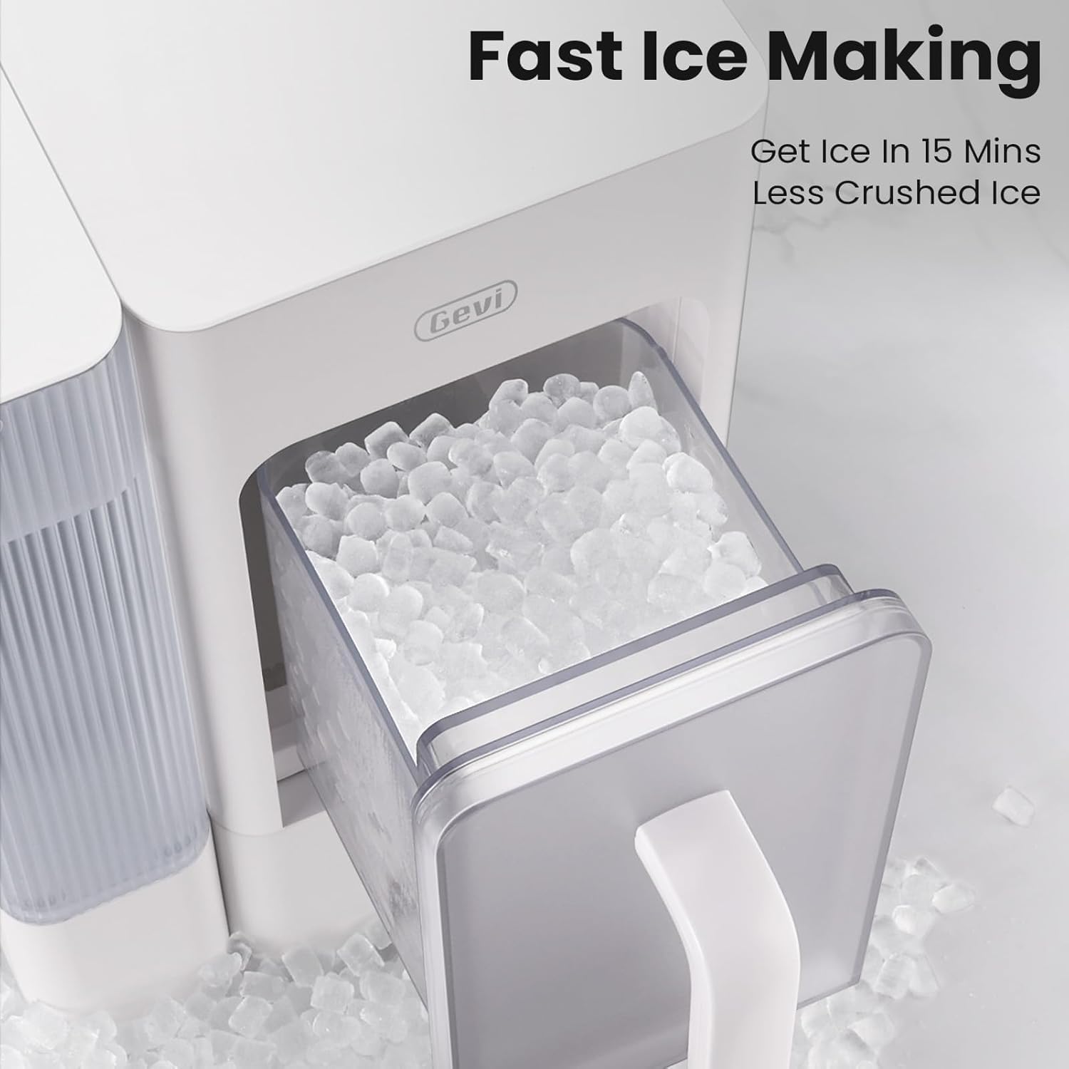 Gevi Adella Gemi Nugget Ice Maker Countertop, Chewable Pellet Ice Machine with Portable Ice Basket Large Side Tank Self-Cleaning for Home Kitchen Office Party