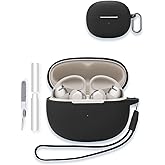 Case for SHOKZ OpenDots ONE Open Earphones, WUNIAK Soft Silicone Protective Portable Scratch Shock Resistant Shell with Cleaner Kit & Carabiner & Lanyard for SHOKZ OpenDots ONE，Black