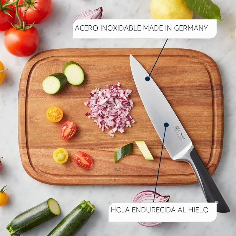 Jamie Oliver by K26715 - Cuchillo Santoku (16,5 cm, alto rendimiento de corte, diseño distintivo, cuchillas resistentes y duraderas, acero inoxidable), color negro