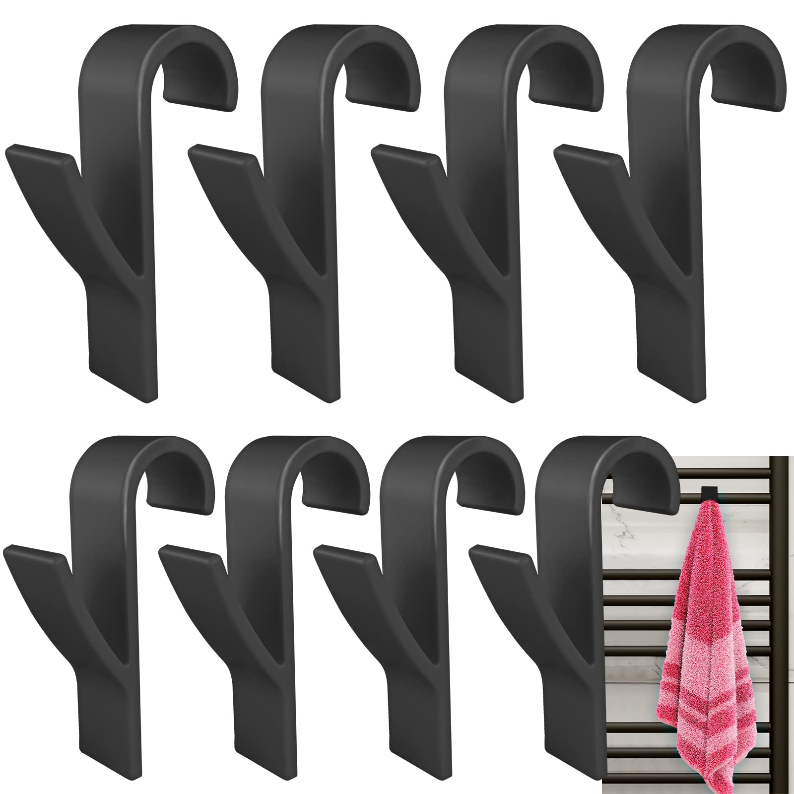 Realure 8 Pcs Towel Radiator Brackets Hooks, Towel Rail Radiator Hooks, Radiator Rail Hanger Hooks, Radiator Hooks for Towels, Round All Standard Radiators, Removable