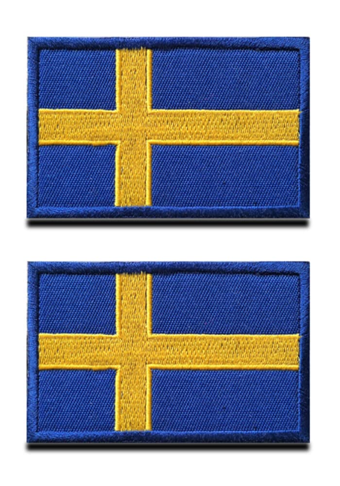 2 Pack Tactical Sweden Flag Embroidered Patches - 3.15"x 2" Nordic Swede Flag Military Uniform Sew On Emblem Patch - Loop & Hook Fasteners Attach to Tactical Backpack, Garment & Gears — image 1