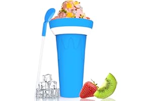 LATIBELL Slushy Cup, Frozen Magic Cup, Slushie Maker Cup, Slushie Cup Maker Squeeze Cool Stuff Double Layer Silicone Slush Cup 16.10 Ounce Summer Cooling Cup with Straw and Spoon Blue