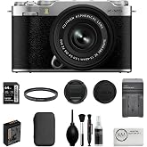 FUJIFILM X-M5 Mirrorless Camera with XC 15-45mm f/3.5-5.6 Lens | Silver Bundle with 64GB Memory Card + Battery Charger + UV Filter + Deluxe Photo Starter Kit + Cleaning Cloth (6 Items)