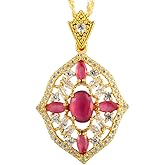 RIZILIA Oval CubicZirconia 18K Yellow Gold Plated Slide Pendant Necklace Curb Chain