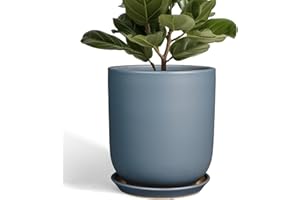 SUNPOTFOR 10 Inch Plant Pot - Ceramic Pot for Indoor Plants Outdoor Planter Large Flower Pot with Drainage Hole and Saucer Cylinder Gray