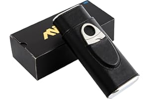 WANTHER Leather Cigar Case, Travel Humidor Set, 3 Pack Black Cedar Wood Box with Cigar Cutter & Towel, Gift for Men, Portable Cigar Holder for Home & Travel, Mirror Base humidifiers Box Accessories