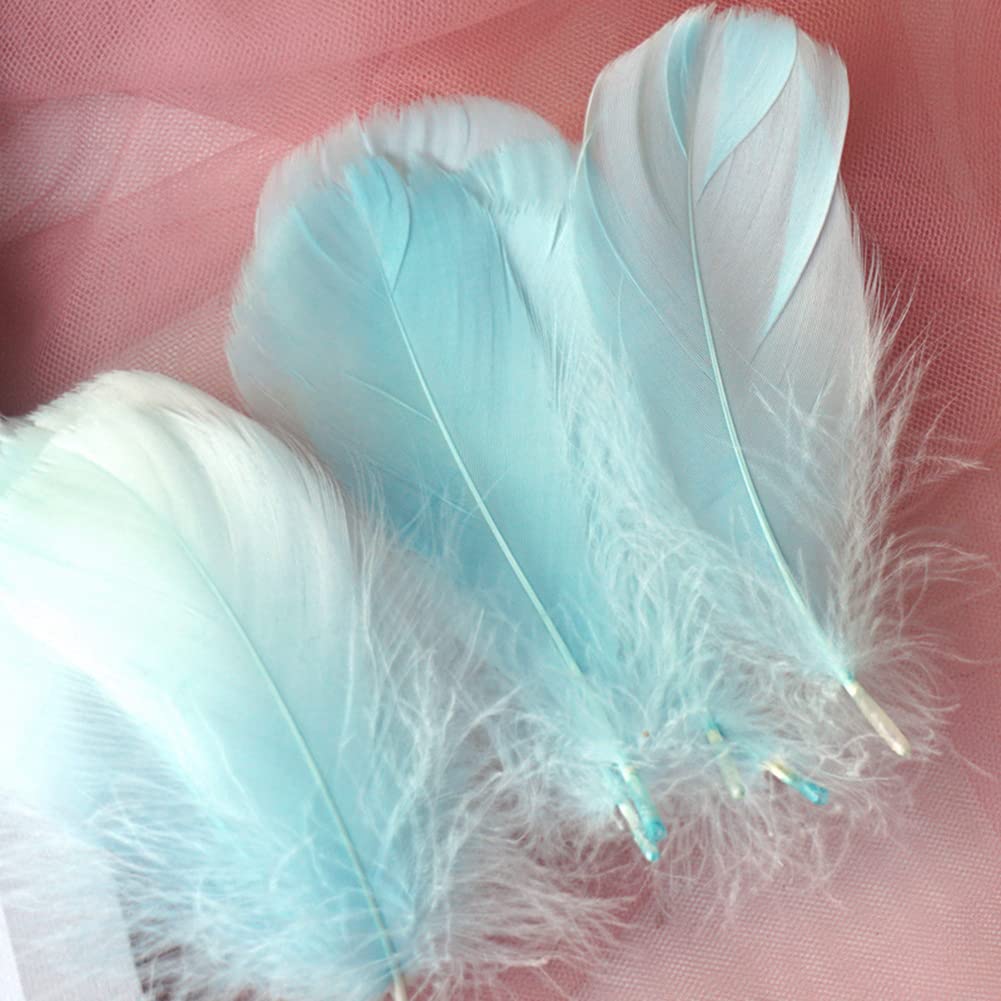 Photo 1 of 100Pcs Lake Blue Natural Goose Feathers, 3-5Inch Centerpieces Feahers Colorful Craft Feathers for Wedding Party Centerpieces Flower Arrangement and Home Decoration