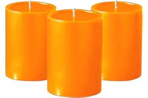 Simply Soson 3x4 inch Orange Candles Pillar, Fall Pillar Candles Set of 3, Smooth Texture, Unscented Orange Pillar Candles for Fall, Dripless Candles, 3 inch Orange Candles, Fall Candles
