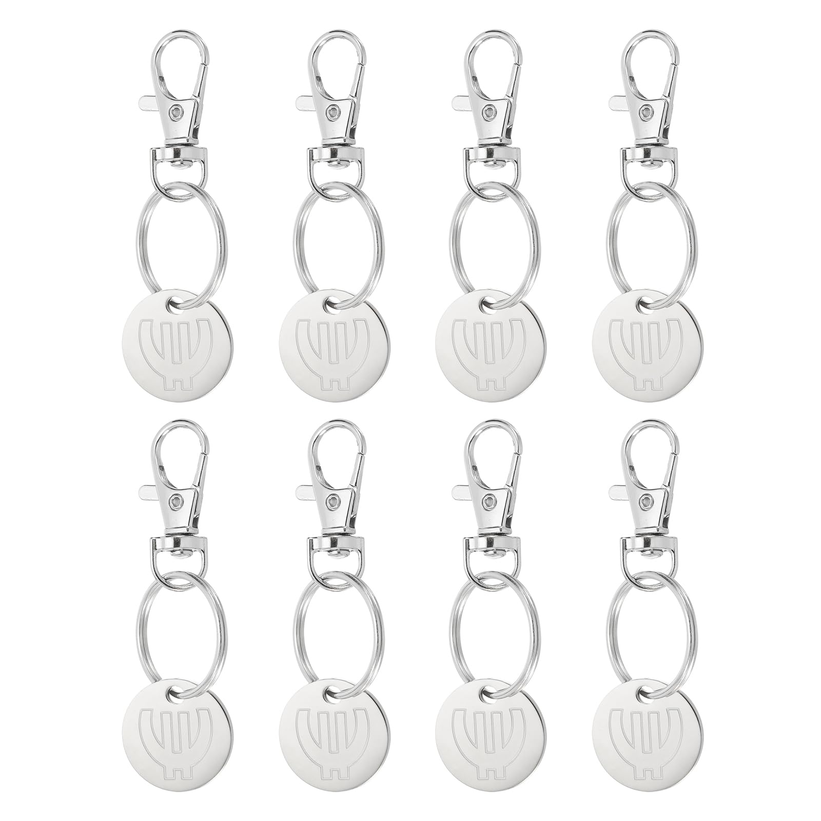 PATIKIL Shopping Trolley Token Key Ring, 8 Pack Stainless Steel Grocery Cart Remover Coin Keychains Unlock Release Key for Meters, Change, Silver Tone