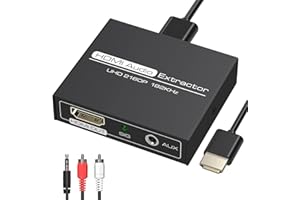 DONGJIAN HDMI Audio Extractor 4K with 3.5mm AUX Stereo and L/R RCA Out Converter Adapter Splitter Support 1080P 3D Compatable