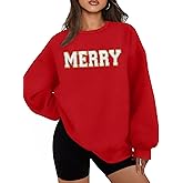 QAUN Christmas Sweatshirt for Women: Merry Sweatshirt Glitter Pach Merry Shirt Xmas Overzise Pullover Tops