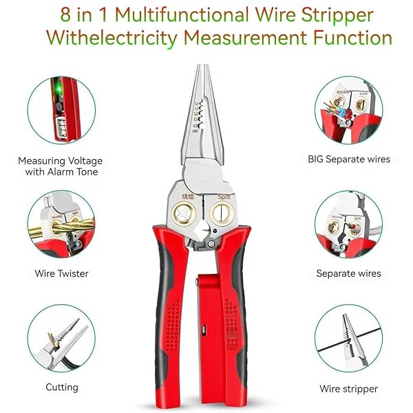 8 IN 1 WIRE STRIPPER WITH VOLTAGE TESTER, ELECTRIC PLIERS, 2025 NEW UPGRADE MULTI-FUNCTION ELECTRIC WIRE STRIPPING TOOL FOR CUTTING AND PULLING PLIERS, ELECTRICIAN REPAIR TOOL (GREEN)