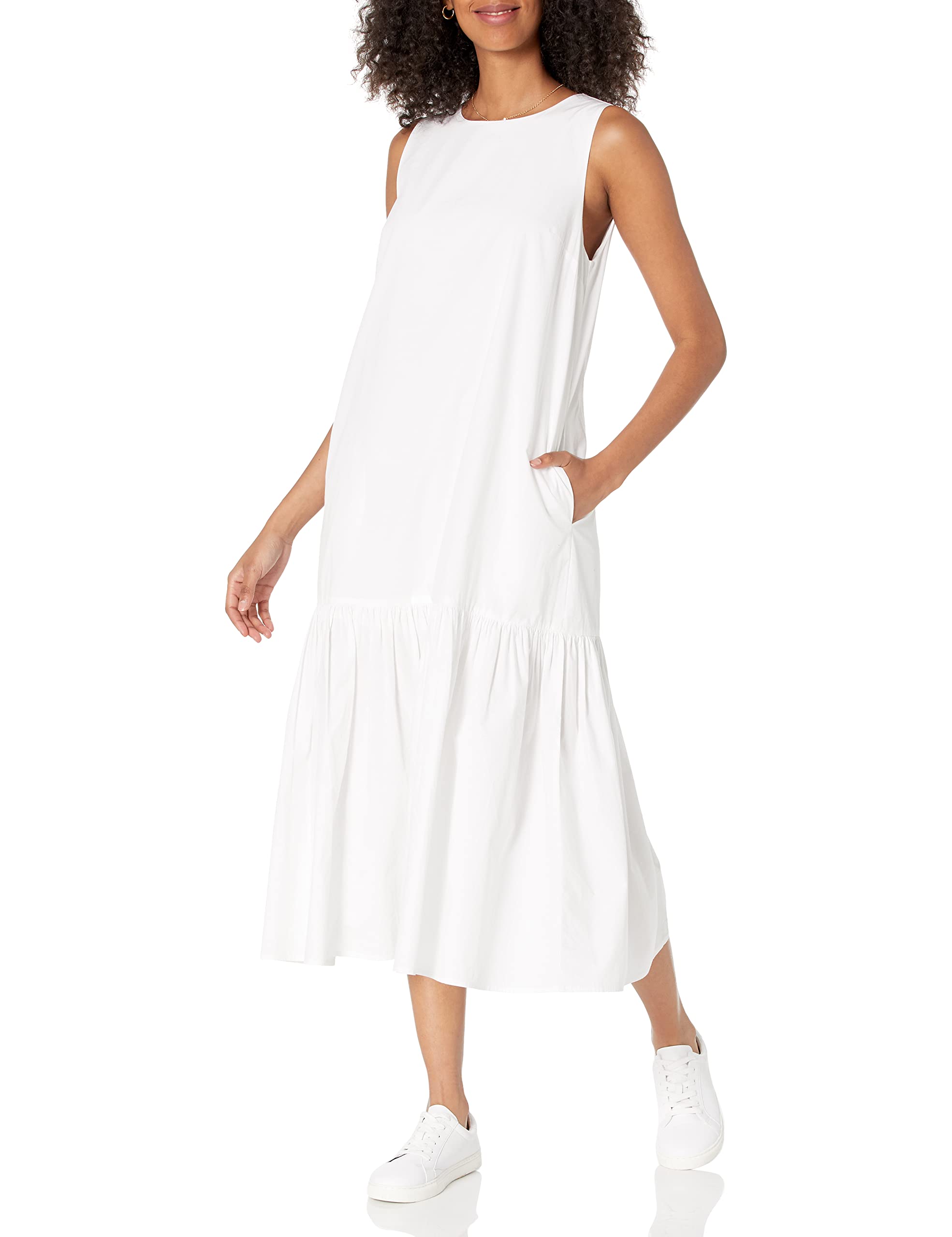 Photo 1 of The Drop Women's Ilana Loose Sleeveless Wide-Hem Poplin Maxi Dress, White, S