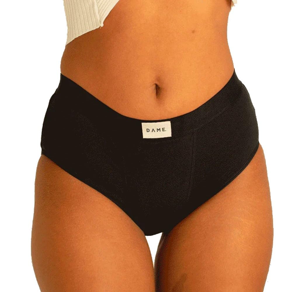 DAME Reusable Period Pant High Waist Night Black Size 8 - Soft Organic Cotton Knickers for Women. Secure, Ultra Absorbent, Hypoallergenic Underwear.