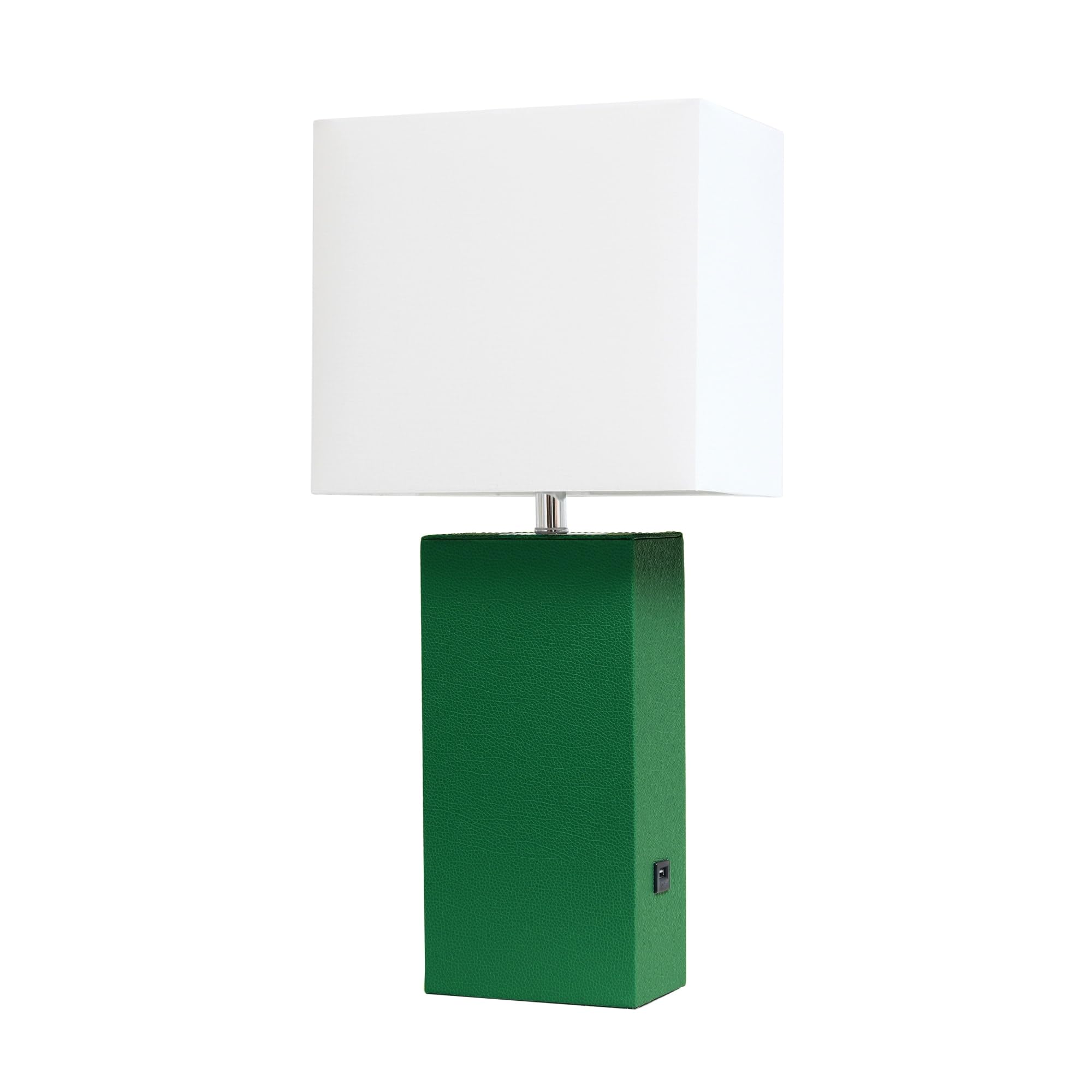 Photo 1 of Elegant Designs LT1053-GRN Modern Leather USB and White Fabric Shade Table Lamp, Green (Pack of 1)