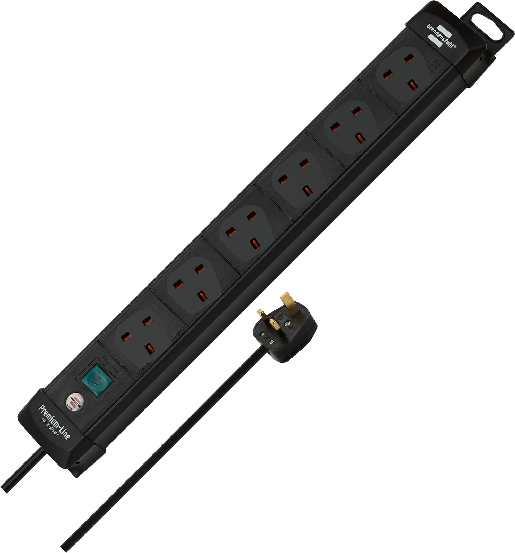 Brennenstuhl Premium-Line, 6-way extension lead (switch and 3m cable - 80° angle of sockets) colour: black