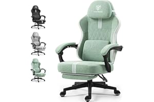 MEENICE Gaming Chair Fabric, Big and Tall Gaming Chairs for Adults with Pocket Spring Cushion, Massage Lumbar Support, Adjustable High Back Gamer Chair 300LBS Green