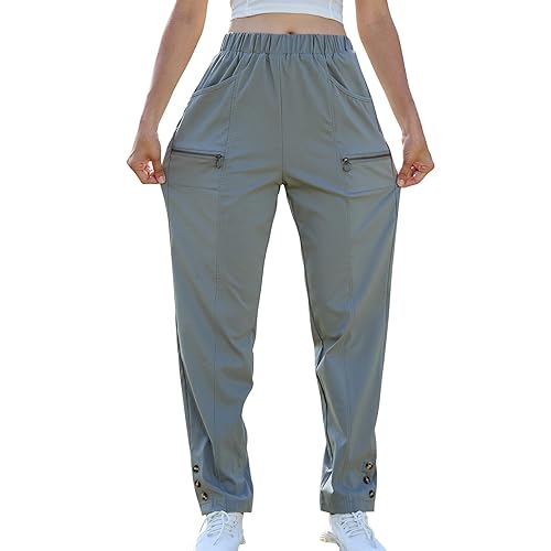 Colisha Ladies Trousers Summer Elasticated Waist Casual Comfy Fit Stretch Active Pants Women Soft Cargo Loose Fit Grey XXL