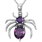 DOTOUJOUR Natural Amethsy Garnet Black Onyx Spider Pendant Necklace for Women 925 Sterling Silver Gemstone Birthstone Jewelry for Mom Her