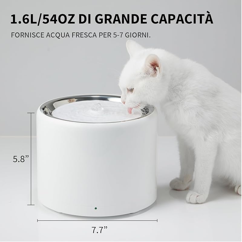Fontana Intelligente per Gatti e Cani, Rivestimento in Acciaio Inossidabile, non Facile da Nascondere Batteri (Pompa dell'acqua Senza Fili, Fontana Cablata)