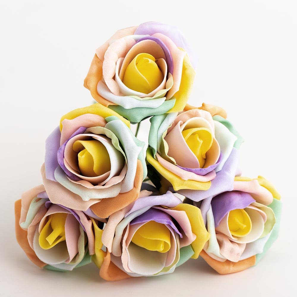 Italian Options Colourfast Artificial Foam Rose Flowers Wedding Bouquet, 5cm, Pastel Rainbow — image 1