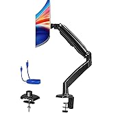 HUANUO Single Monitor Mount Stand, Long Single Arm Gas Spring Monitor Desk Mount for 13 to 35 inch Computer Screens Height Ad