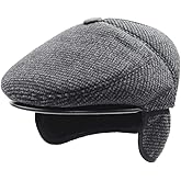 Men's Winter Flat Cap with Ear Flaps Wool Warm Newsboy Hat Derby Tweed Irish Cap Peaked Gatsby Beret Hat Grandad Driving Cap