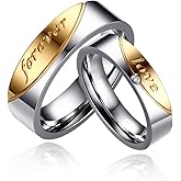 Uloveido A Pair of Titanium Gold Forever Love Double Couples Promise Rings 6mm Men and 5mm Women Wedding Bands Set Gift CR058
