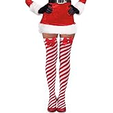 Red and White Striped Candy Cane Red White Striped Over The Knee Christmas Thigh High Stockings - Stanard Size