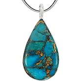 Turquoise Pendant Necklace in Sterling Silver 925 & Genuine Copper-Infused Matrix Turquoise (Select Style)