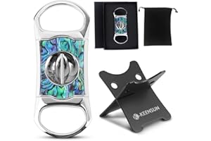KEENSUN Zinc Alloy V-Cut Cigar Cutter (60 Ring Gauge), Blue Resin Shell Finished and Stainless Steel Cutting Blade,2 Pack Set with Gift Box (Cigar Cutter and Stainless Steel Cigar Holder)