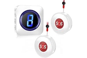 SURFOU Wireless Caregiver Pager, Nurse Calling Alert Patient Help System for Home/Personal Attention, 1000 ft Range, 2 SOS Buttons/Transmitters + 1 Plug in Receiver