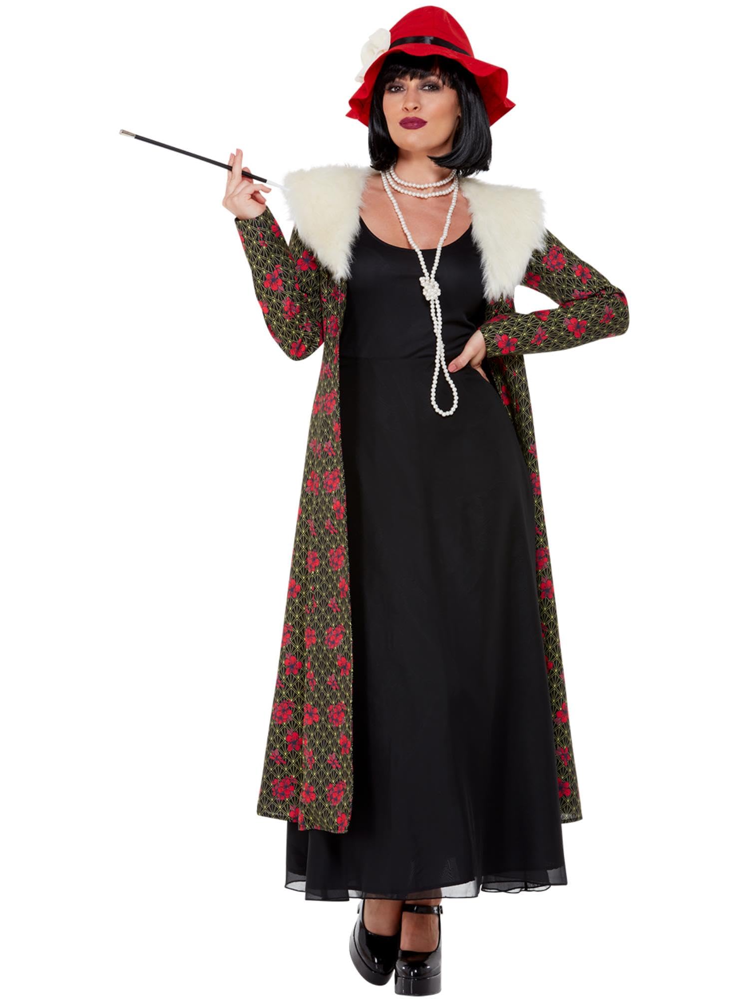 Smiffys 20s Gangster Moll Kit Overcoat & Hat (dress not included), 1920's Razzle Fancy Dress, 1920s Dress Up Costumes