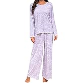 JUEENNIL Womens Pajama Sets Long Sleeve Soft Pajama Set for Women with Loose Pants Night Sleepwear for Women