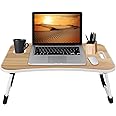 MAVOCRAFT Folding Lap Desk for Bed and Sofa - Portable Wide Surface Bed Desk with Built-in Cup Holder and Tablet or Phone Slot for Working, Studying, Eating, and Watching Movies (Wood)