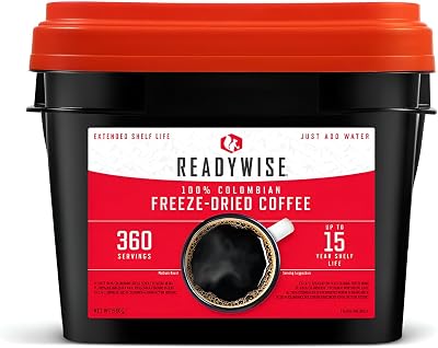 ReadyWise 360 Servings Coffee Bucket 12 Pouches Freeze Dried Colombian