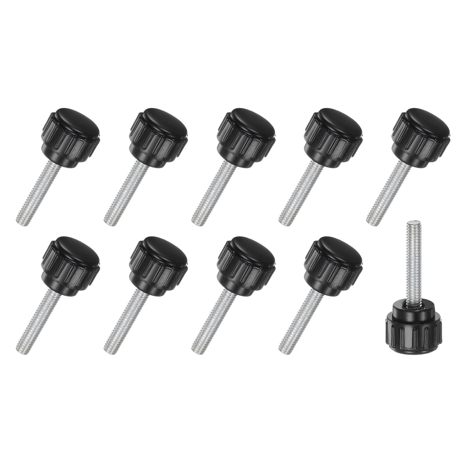 M METERXITY 10-Pack Knurled Clamping Knobs, M4x20mm Male Thread Knurled Thumbscrew, Carbon Steel Screw on Knobs Grips for Machinery/Electronic/Furniture, Mounting Handle Bolts [Black]