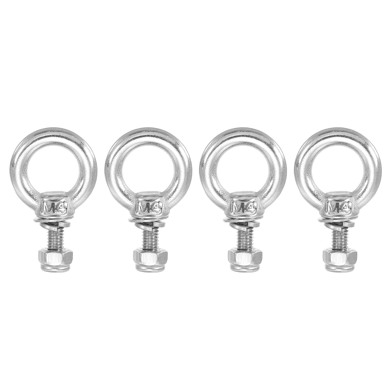 PATIKIL Lifting Shoulder Eye Bolts, M4x11 304 Stainless Steel Male Thread with Hex Screw Nut Gasket Flat Washer for Hanging Securing Chain Wire Rope, 4 Sets