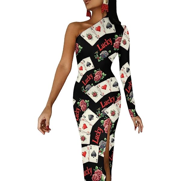 fitted lace wedding dress Amazon.com : Playing Card Poker Women's One Shoulder Long Sleeve Dress Sexy  Slit Bodycon Wedding Party Maxi Dresses XS : Sports & Outdoors