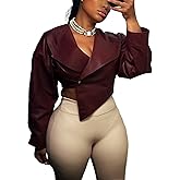 Vaceky Women's PU Leather Cropped Jacket Trench Coat Asymmetrical Short Bomber Jackets